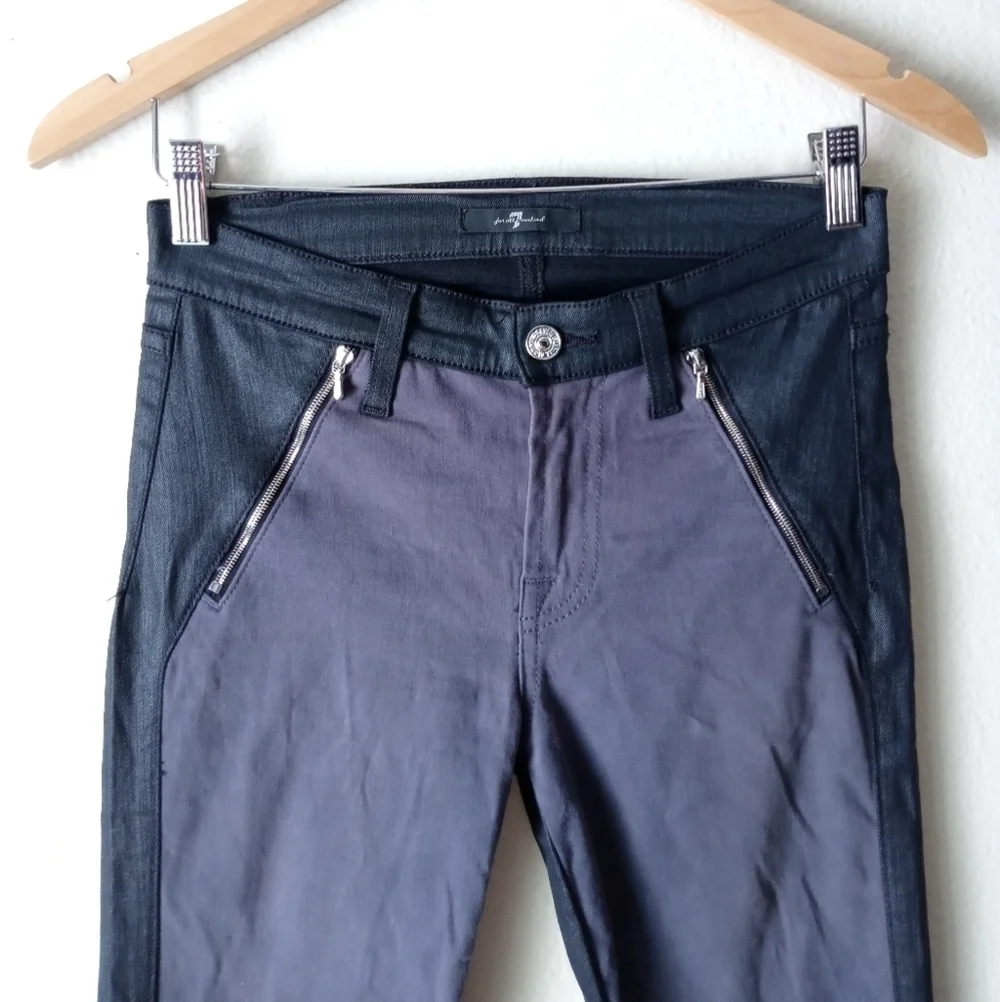 7 For All Mankind Grey And Black The Fashion Zip Sateen Skinny Jeans Size 25